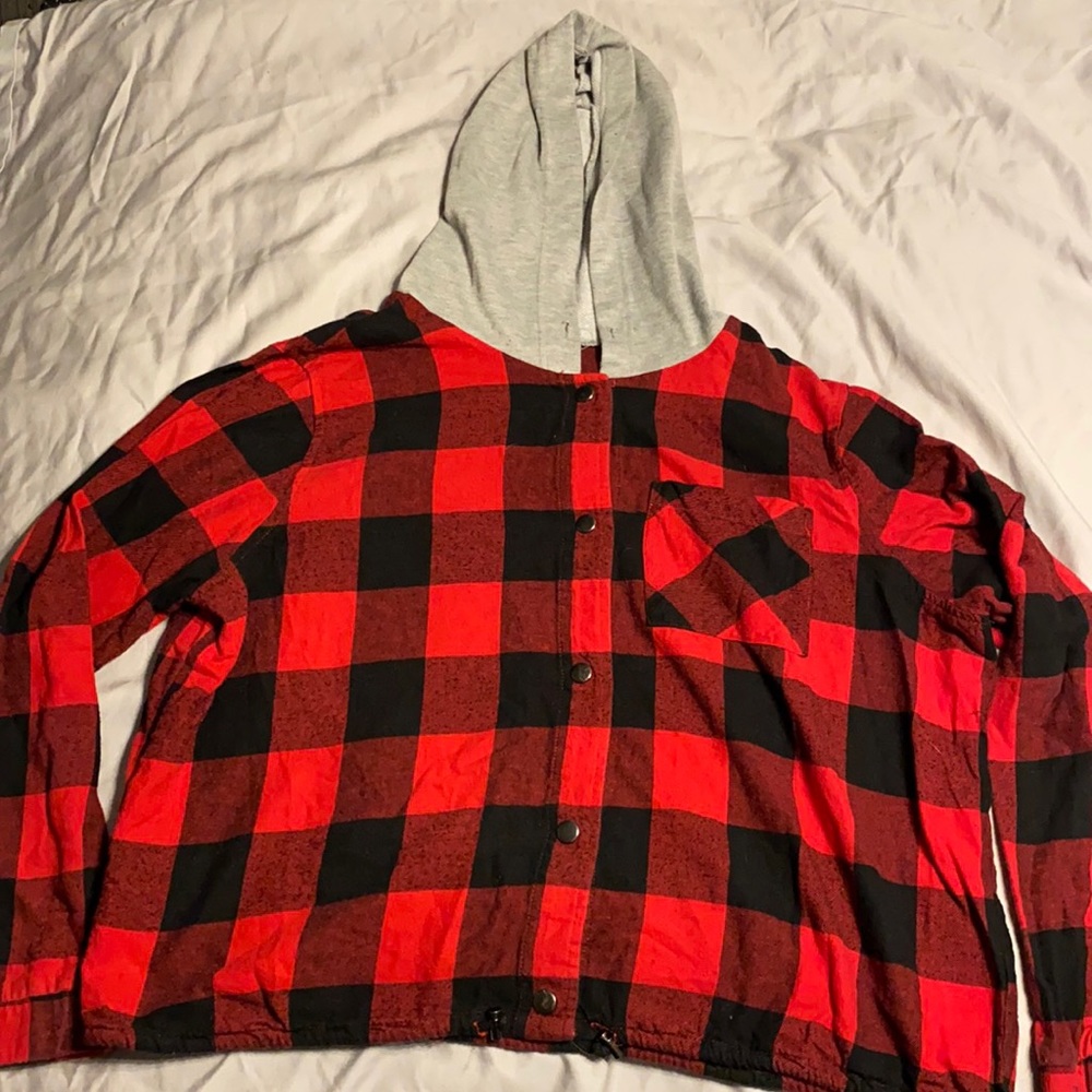 Flannel shirt with hood